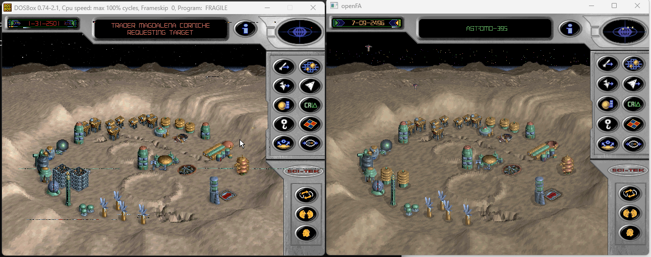 Original Fragile Allegiance asteroid surface on the left and the OpenFA reconstruction on the right